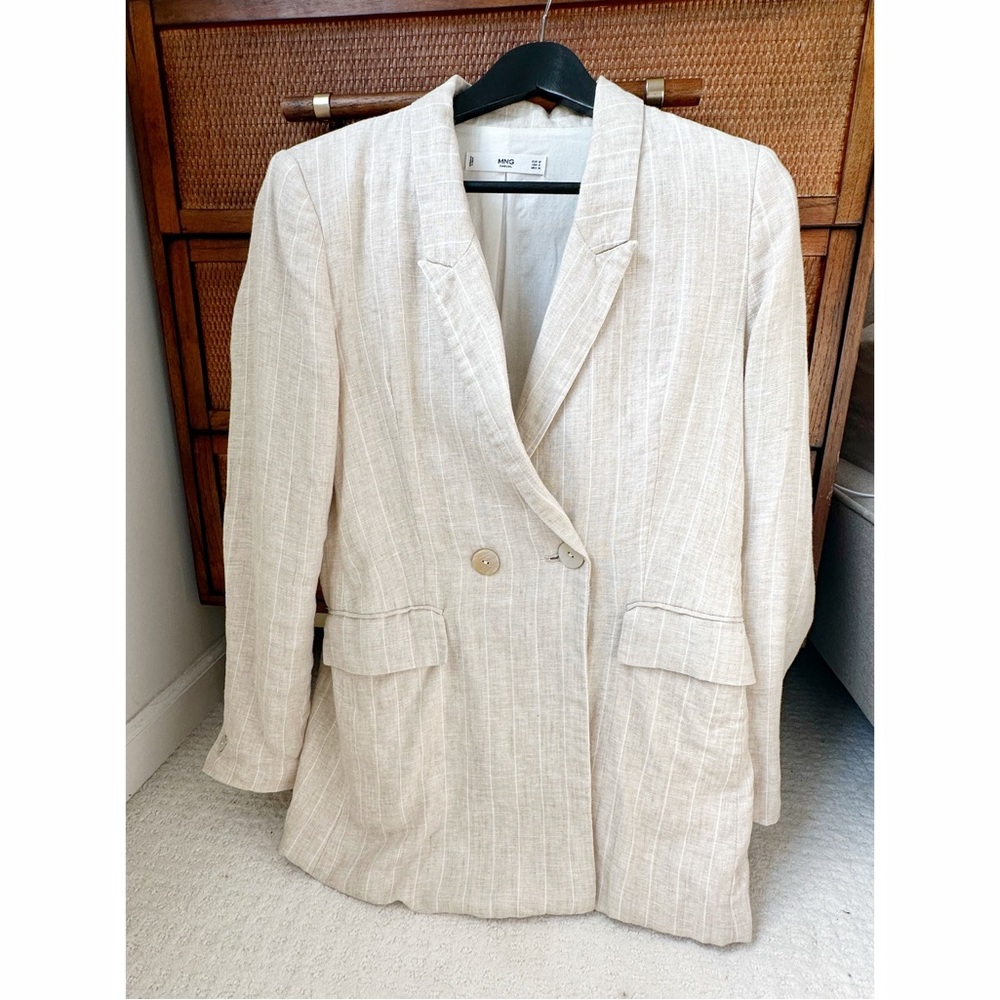 Mango Striped Linen Boyfriend Double
Breasted Blazer S